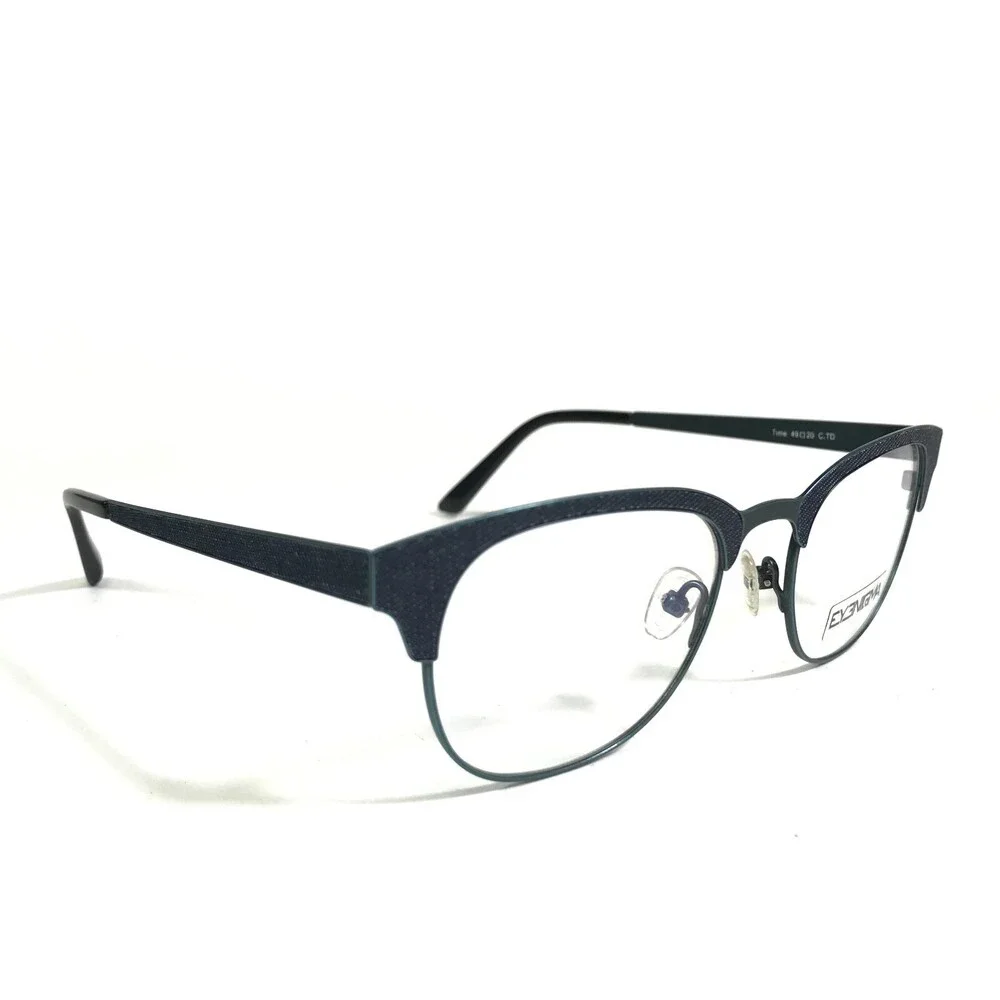 Eyenigma Time C.TD Eyeglasses Frames Blue Ribbed Round Full Rim 49-20-135
